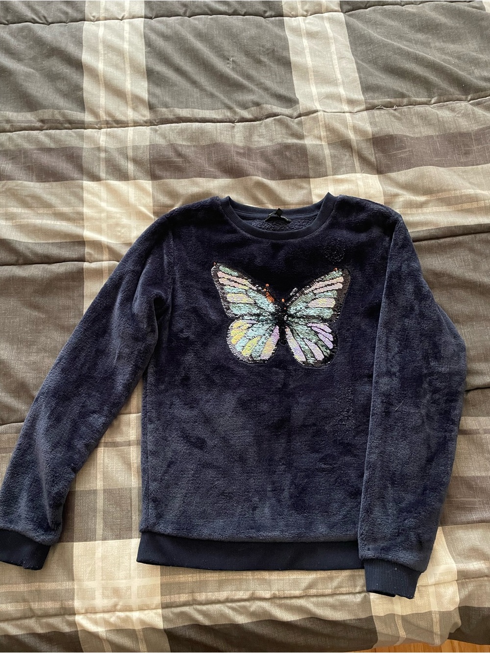 George Navy Sweatshirt with Multicolor Sequin Butterfly